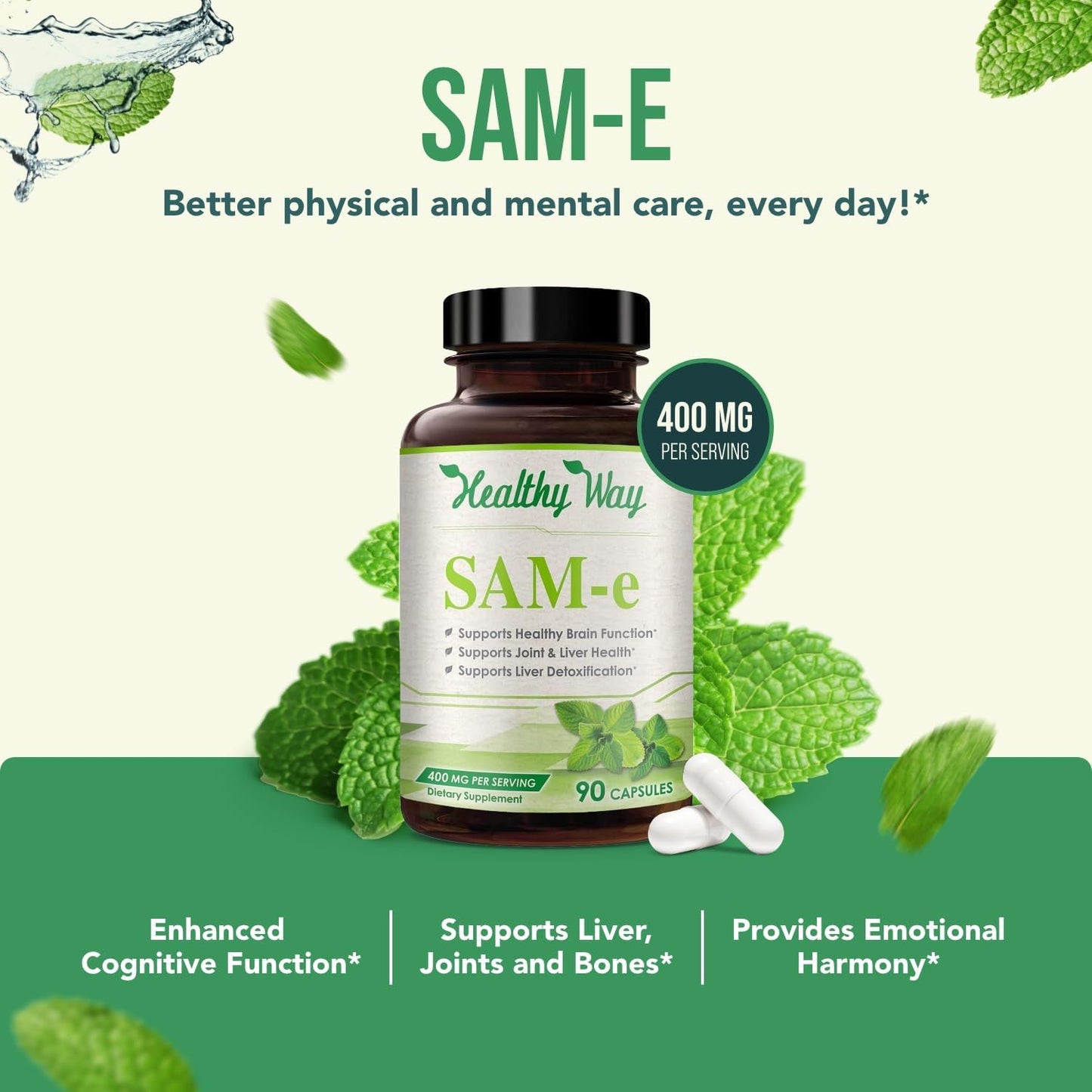 HealthyWayRx SAM-e 400mg Capsules - S-Adenosylmethionine Supplement for Brain, Liver and Mood Support (90 Count) - görsel 4