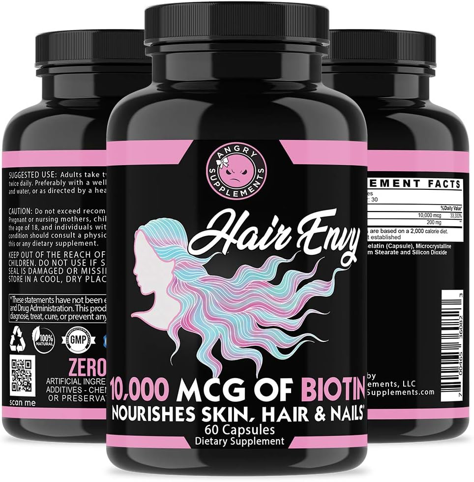 Angry Supplements Hair Envy – 10,000 mcg Biotin + Keratin Supplement (3 Bottles) - görsel 3