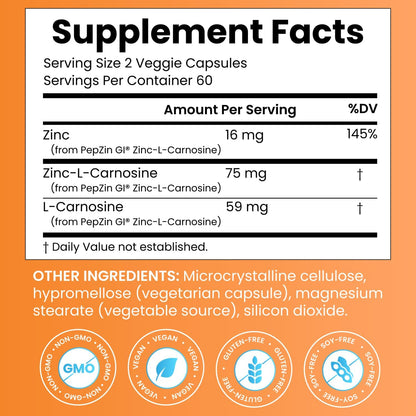 Doctor's Best PepZin GI – Zinc-L-Carnosine Complex for Digestive Support (120 Veg Capsules)