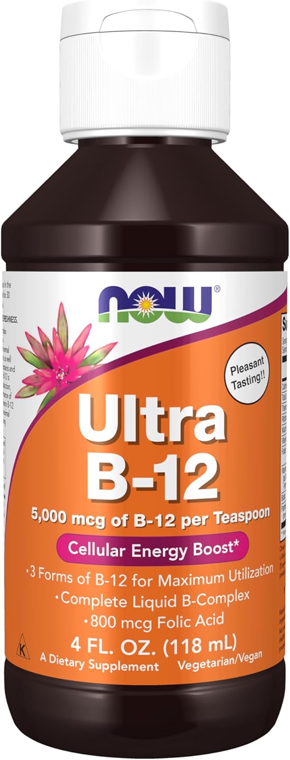 NOW Foods Ultra B-12 Liquid – 5000 mcg B12 with 800 mcg Folic Acid, 118 ml (4 fl oz) - görsel 1