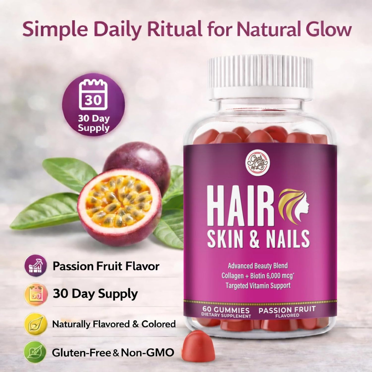 Grab The Gold Hair, Skin & Nails Gummies for Women – with Biotin, Collagen & 10 Essential Nutrients - görsel 3