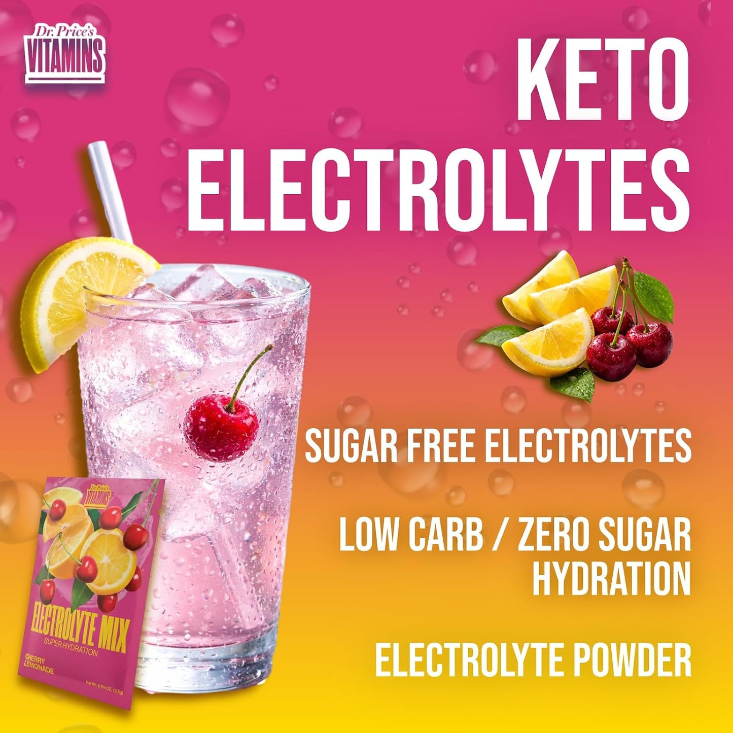 Dr. Price's Electrolytes Hydration Powder Packets – Cherry Lemonade, Sugar-Free Electrolyte Drink Mix with 72+ Trace Minerals, 30 Packets - görsel 6