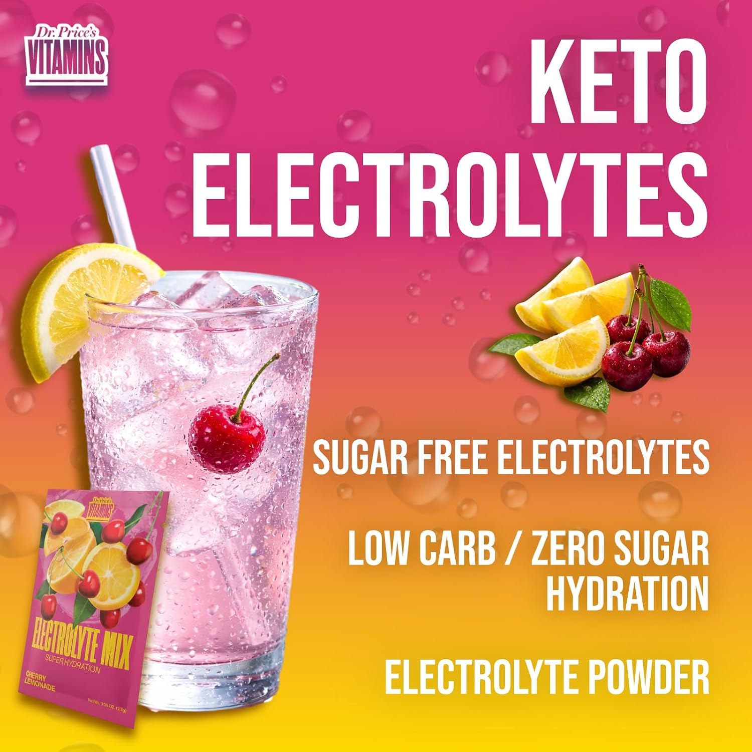 Dr. Price's Electrolytes Hydration Powder Packets – Cherry Lemonade, Sugar-Free Electrolyte Drink Mix with 72+ Trace Minerals, 30 Packets - görsel 6
