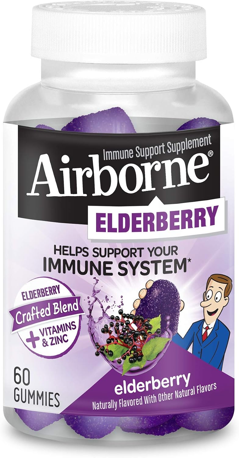 Airborne Elderberry + Zinc & Vitamin C Gummies for Adults, Immune Support, 60 Gummies - görsel 1