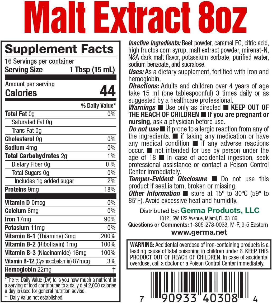 Germa Malt Extract Liquid Food Supplement – Pure Concentrated Barley Malt – 236 ml (8 fl oz) - görsel 7