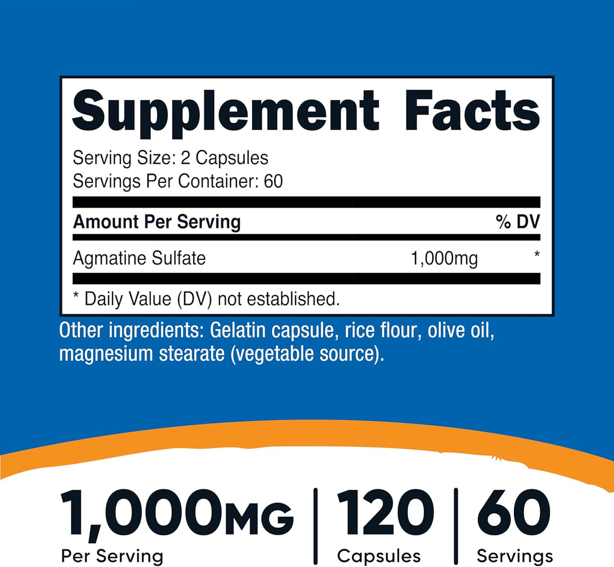 Nutricost Agmatine Sulphate 1000mg, 120 Capsules – Gluten-free, Non GMO - görsel 2
