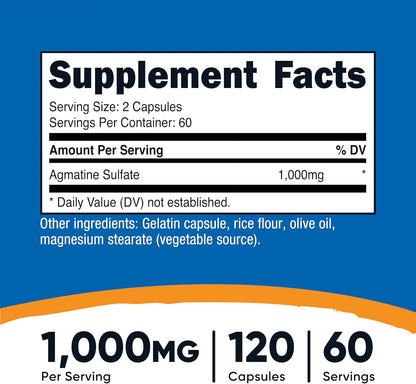 Nutricost Agmatine Sulphate 1000mg, 120 Capsules – Gluten-free, Non GMO