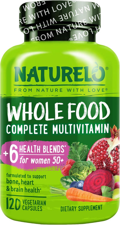 NATURELO Whole Food Multivitamin for Women Over 50 (Iron Free) - 120 Vegan Capsules