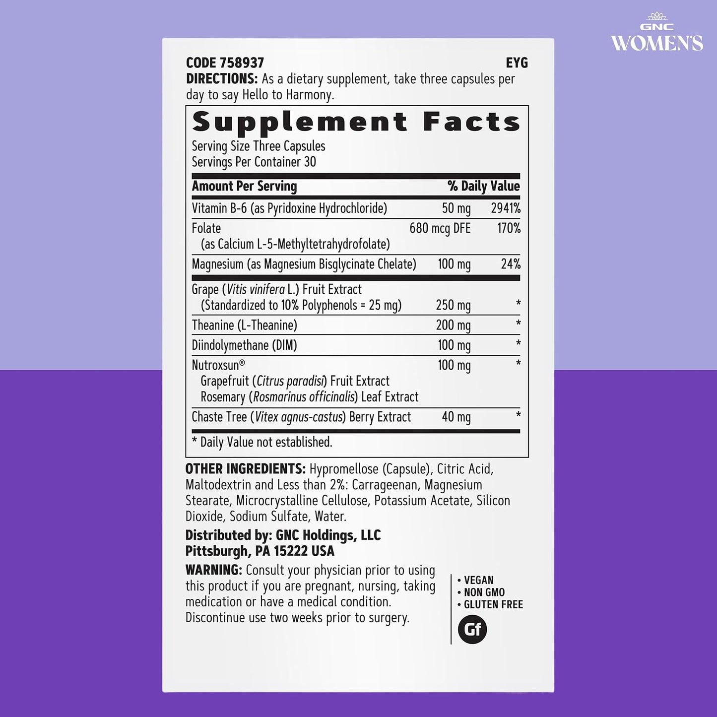 GNC Women's Hello Harmony – Hormonal Support Supplement for Mood, Skin and Stress Management (90 Capsules) - görsel 7