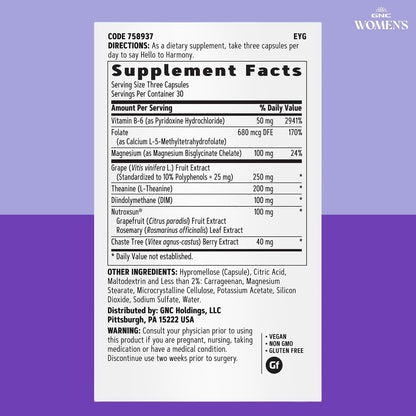 GNC Women's Hello Harmony – Hormonal Support Supplement for Mood, Skin and Stress Management (90 Capsules)