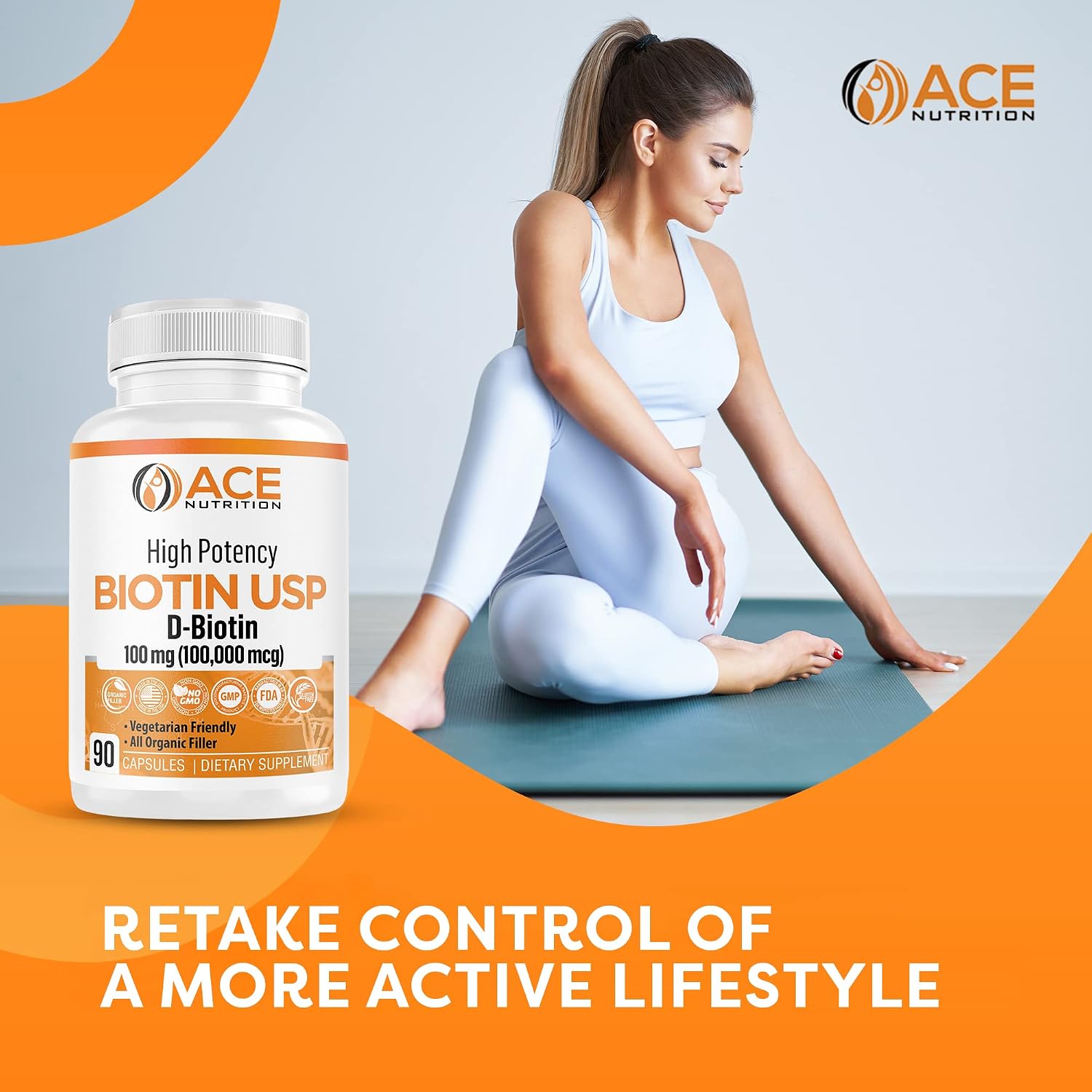Ace Nutrition High Potency Biotin 100,000 mcg – D-Biotin USP, Vegetarian Capsules for Hair, Skin and Myelin Health – 90 Count - görsel 3