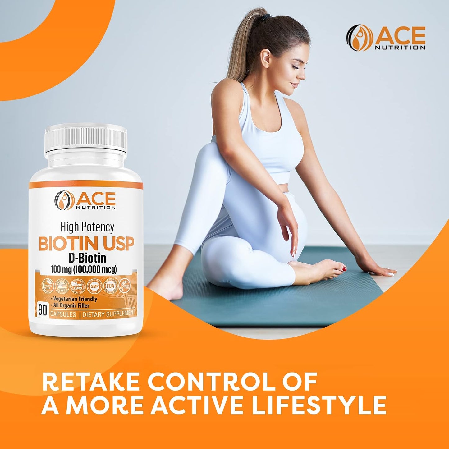 ACE NUTRITION High Potency Biotin 100mg (100,000mcg) - 3 Bottles - görsel 3