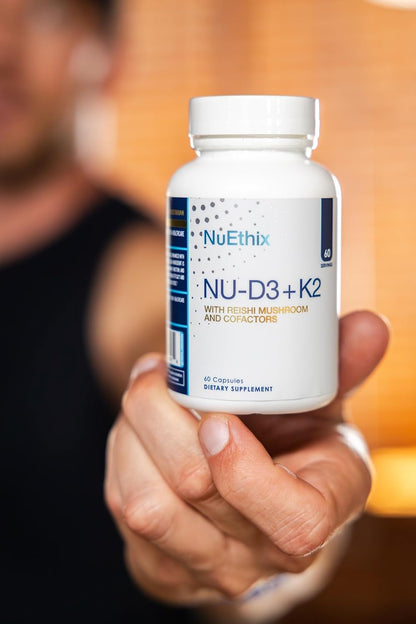 NuEthix Formulations NU-D3 + K2 - Vitamin D3 and K2 5000 IU Food Supplement with Reishi Mushroom, Magnesium & Zinc - 60 Capsules