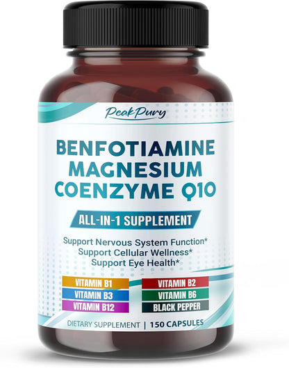 PeakPury Benfotiamine with Magnesium & Coenzyme Q10 - Supports Nerve Health, Cellular Wellness & Eye Health - 150 Capsules