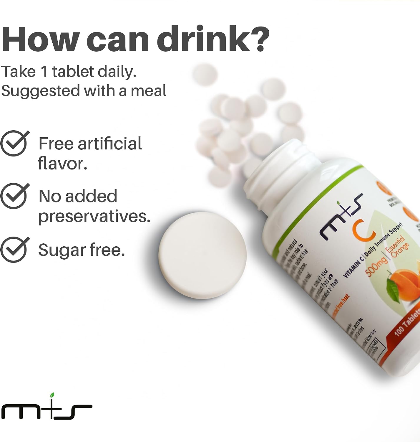 M+S Vitamin C 500mg Tablets – Immune Support, Skin Health, and Antioxidant Protection – Vegan, Non-GMO, Orange Flavour (100 Tablets) - görsel 4