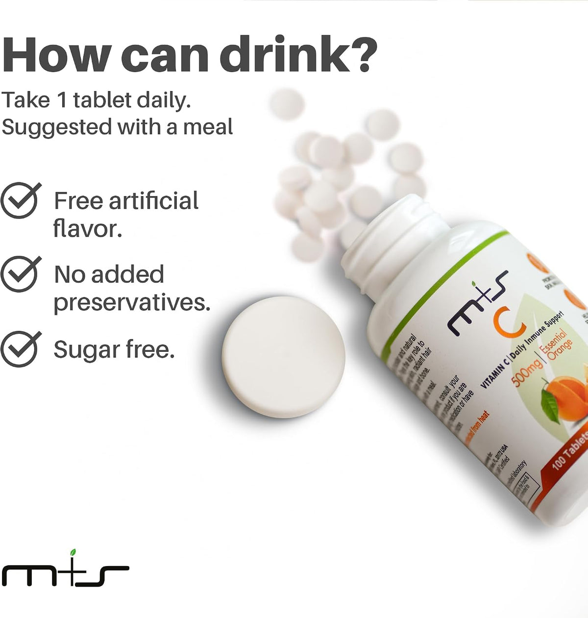 M+S Vitamin C 500mg Tablets – Immune Support, Skin Health, and Antioxidant Protection – Vegan, Non-GMO, Orange Flavour (100 Tablets) - görsel 4