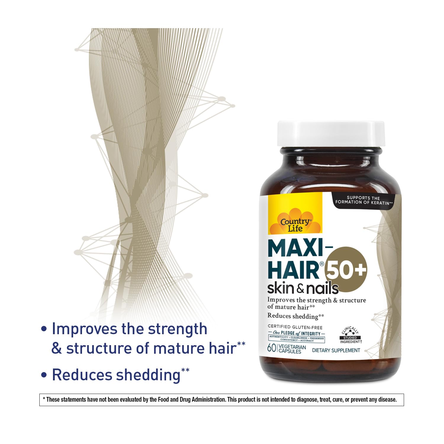 Country Life Maxi-Hair 50+ – Biotin-Based Hair, Skin and Nails Supplement for Men and Women Over 50, 60 Capsules - görsel 2