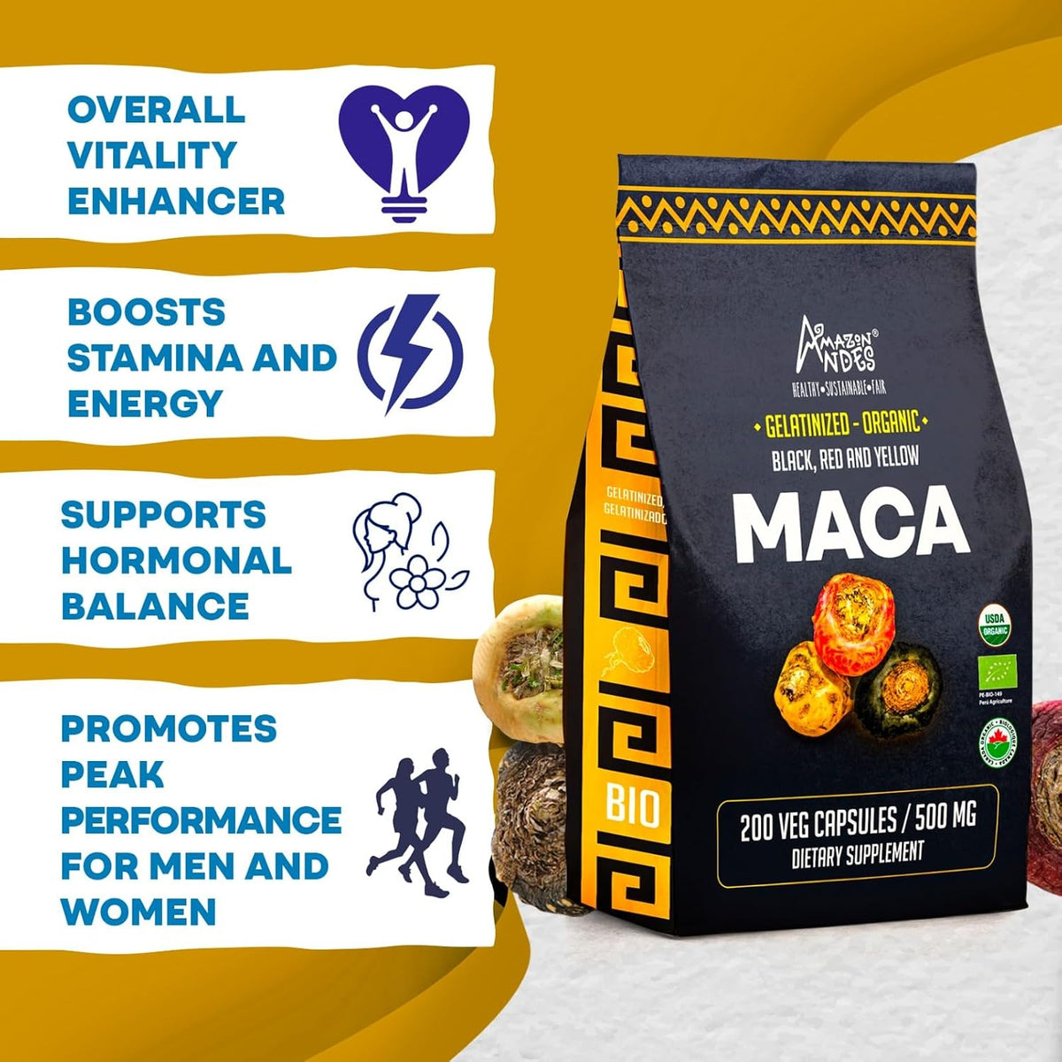 Premium Black, Red & Yellow Maca Capsules – 3000mg Serving for Energy & Vitality - görsel 4