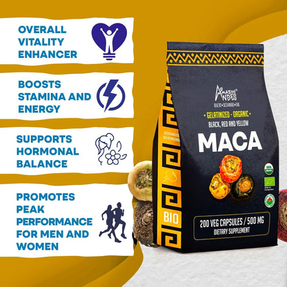 Premium Black, Red & Yellow Maca Capsules – 3000mg Serving for Energy & Vitality