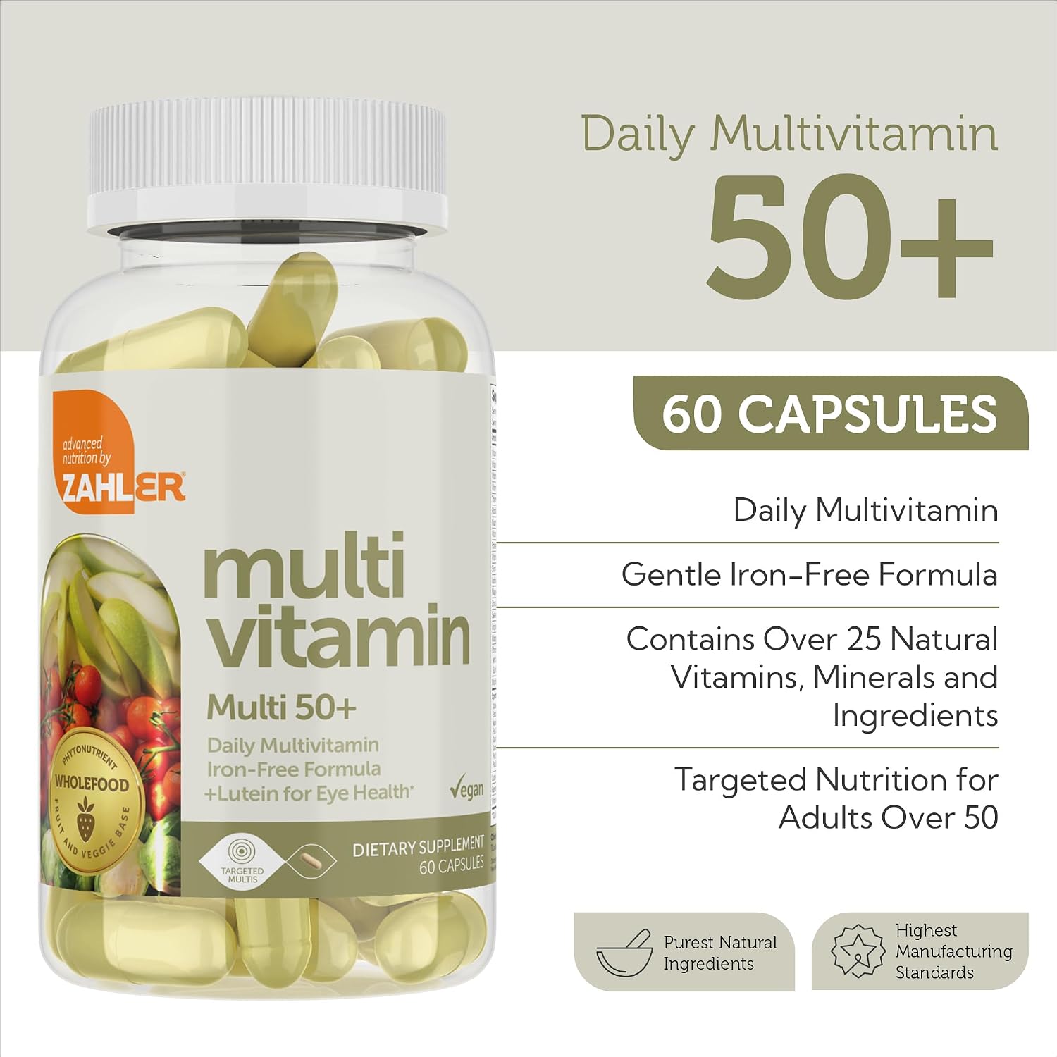 Zahler Multivitamin 50+, Iron-Free Formula + Lutein for Eye Health, 60 Capsules - görsel 2