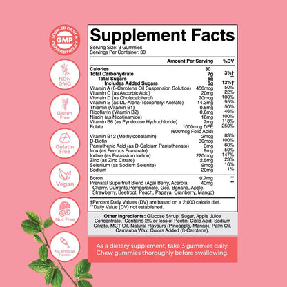 Natures Craft Vegan Prenatal Gummies for Women - Gummy Prenatal Vitamins with Iron, Folic Acid and Superfruit Blend - Chewable Vitamin Gummy Formula (Pineapple and Mango) - 90 Count
