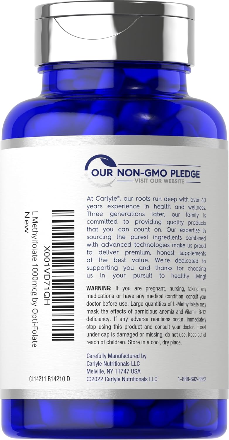 Carlyle L-Methylfolate 1000 mcg | 200 Capsules | Activated 5-MTHF Supplement - görsel 3
