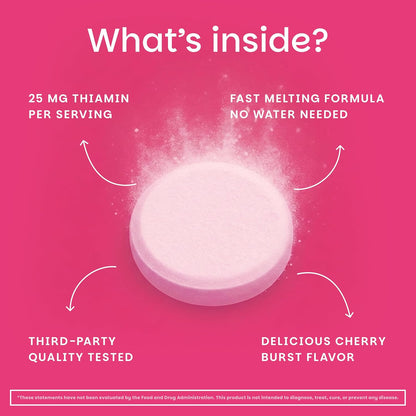 EZ Melts Dissolvable Vitamin B1 25 mg - Thiamin Supplement for Energy, Stress & Cellular Support - No Artificial Flavours - Non-GMO & Vegan - Cherry Burst - 90 Dissolvable Tablets (45 Servings)
