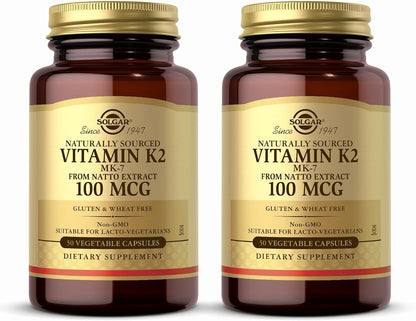 Solgar Naturally Sourced Vitamin K2 (MK-7) 100 mcg – Bone Health Support – 2 Pack