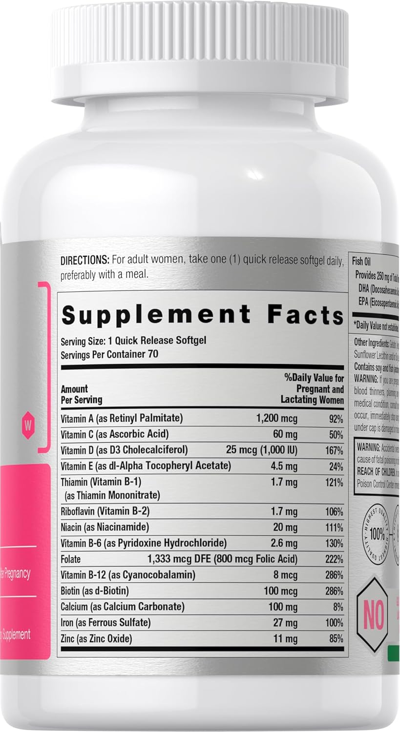 Horbäach Women's Prenatal Multivitamin with DHA, Iron and Folic Acid - 70 Soft gel capsules - görsel 2