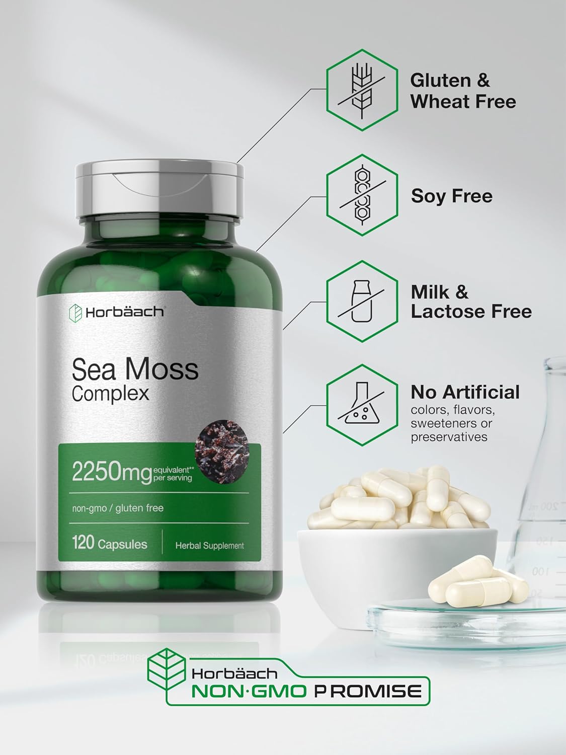Horbäach Sea Moss Capsules | 120 Capsules | Complex Formula with Bladderwrack & Burdock Root | Non-GMO & Gluten-free Supplement - görsel 5