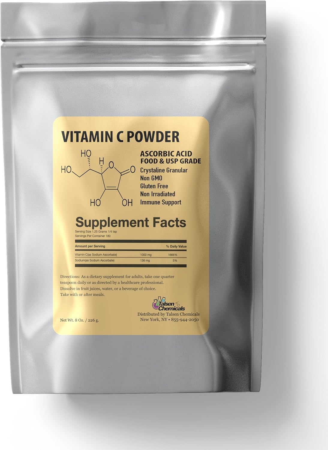 Talsen Chemicals Pure Vitamin C Powder Organic (226 g) – Ascorbic Acid Powder - görsel 1