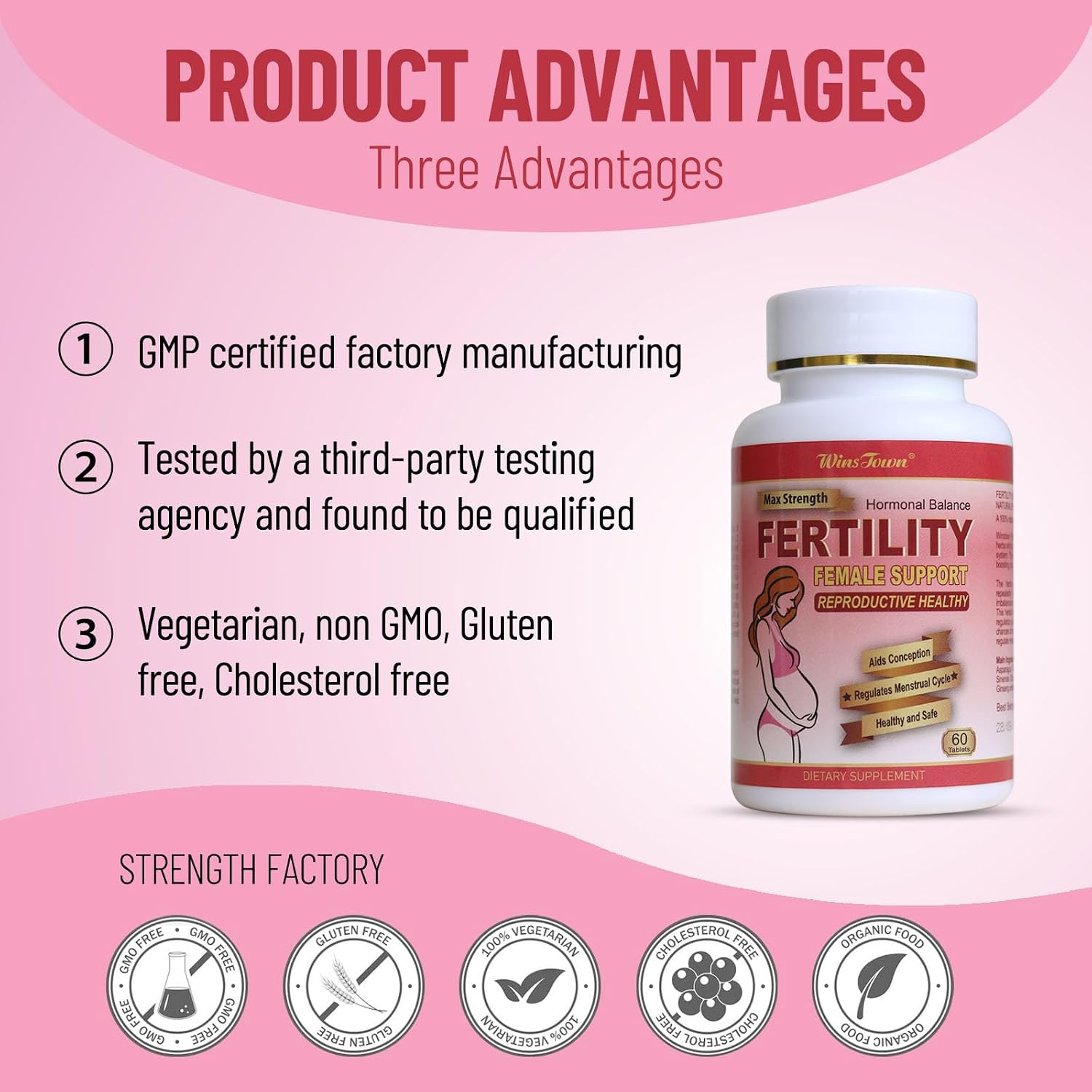 Wins Town Fertility Tablets – Prenatal Vitamin for Women, 60 Count - görsel 3