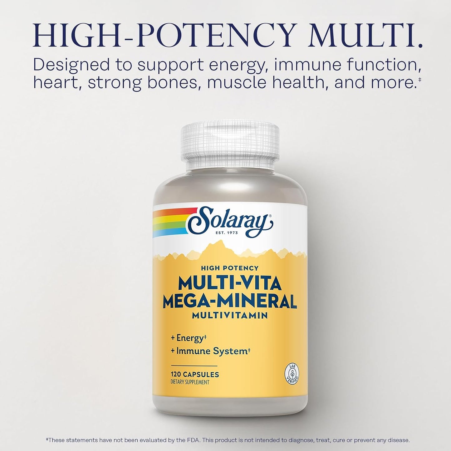 SOLARAY Multi-Vita Mega-Mineral Multivitamin for Women and Men – Energy & Immune Support with Vitamin D, C, Magnesium, Zinc, Iron, 120 Capsules - görsel 3