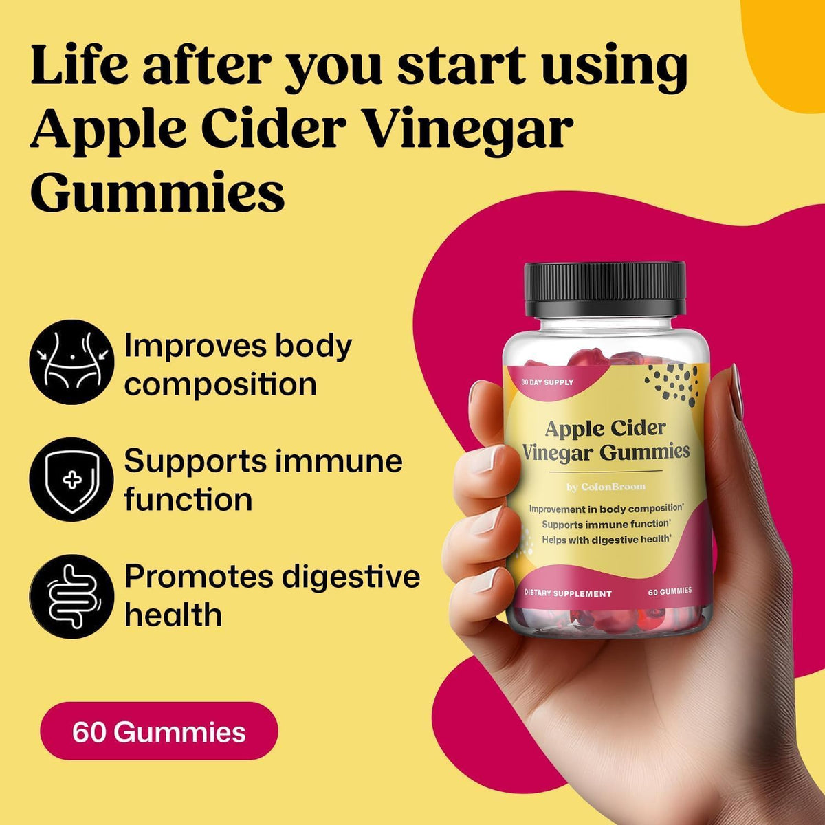 ColonBroom Apple Cider Vinegar Gummies for Women – 60 Gummies, 30 Day Supply – Vegan, Non-GMO - görsel 3