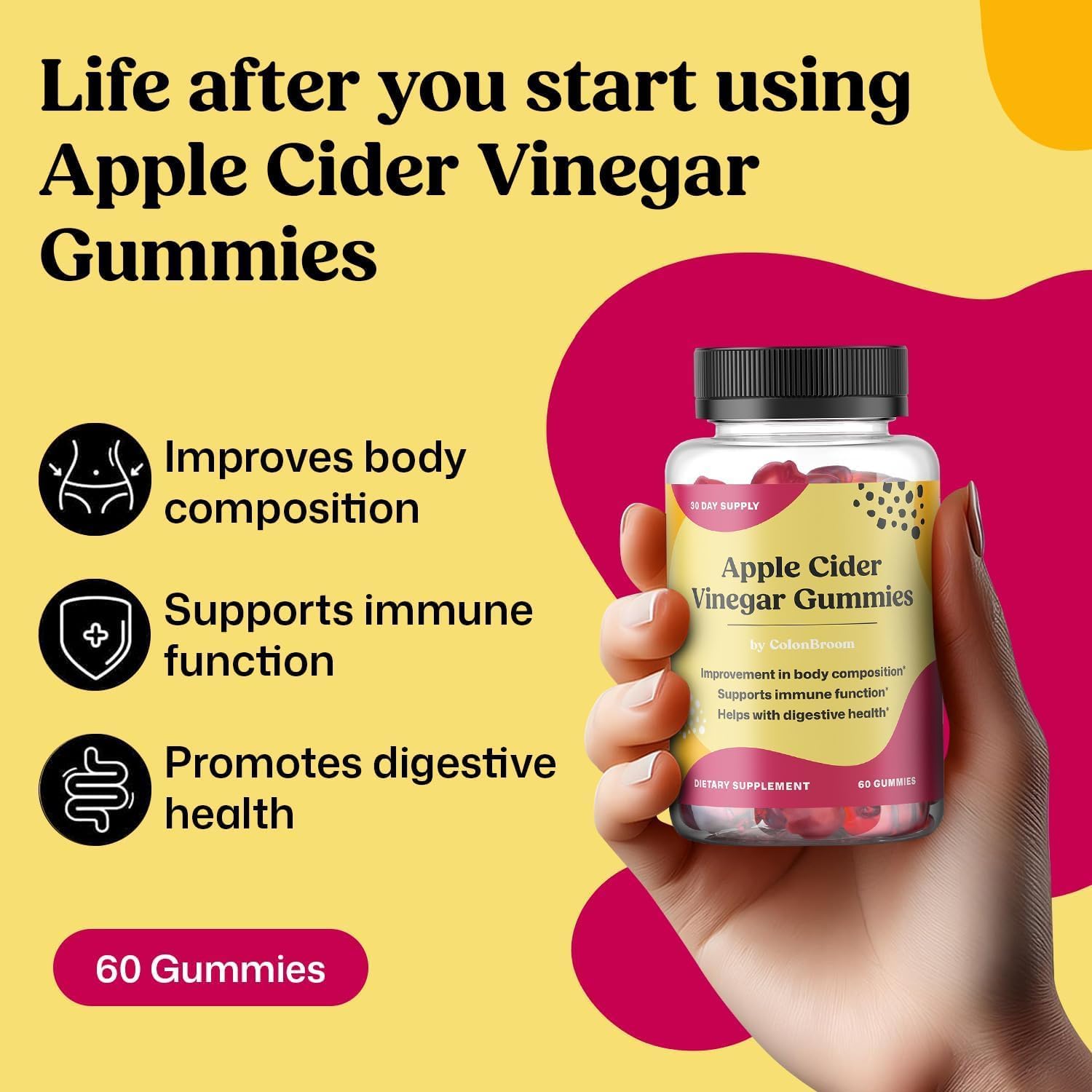 ColonBroom Apple Cider Vinegar Gummies for Women – 60 Gummies, 30 Day Supply – Vegan, Non-GMO - görsel 3
