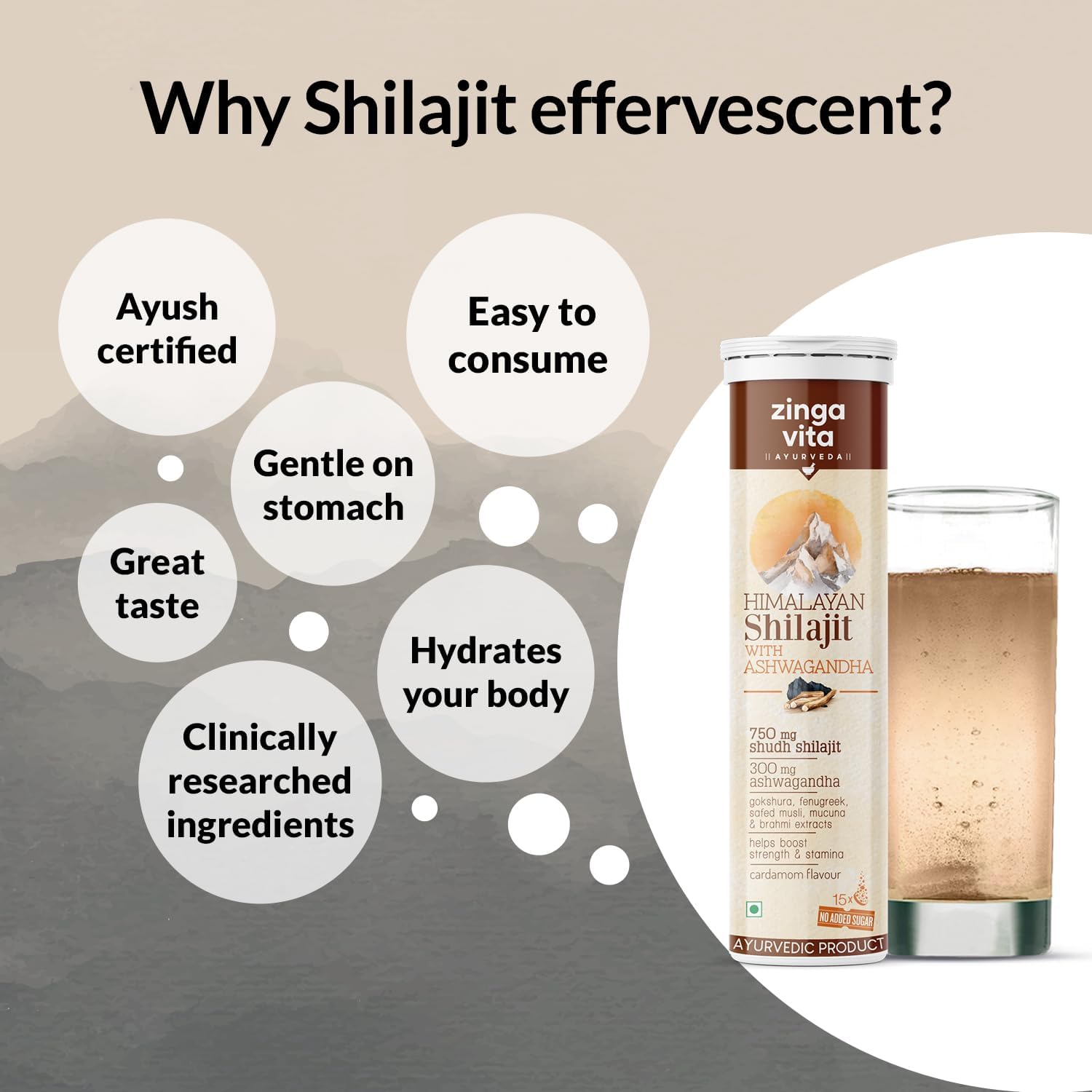 Zingavita Ayurveda Himalayan Shilajit (750mg) Effervescent with Ashwagandha, Gokshuru, Fenugreek, Brahmi & Safed Musli – Traditional Ayurvedic Support for Vitality & Recovery, Cardamom Flavour, Vegetarian – Pack of 2 - görsel 3