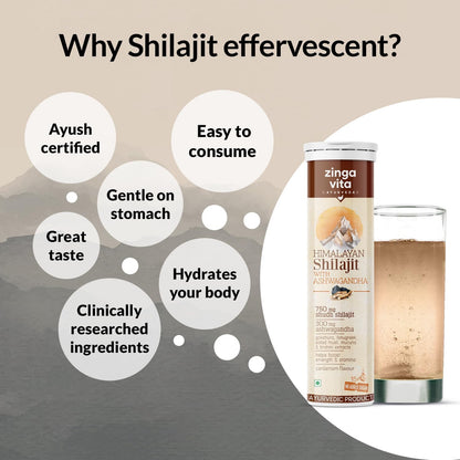 Zingavita Ayurveda Himalayan Shilajit (750mg) Effervescent with Ashwagandha, Gokshuru, Fenugreek, Brahmi & Safed Musli – Traditional Ayurvedic Support for Vitality & Recovery, Cardamom Flavour, Vegetarian – Pack of 2