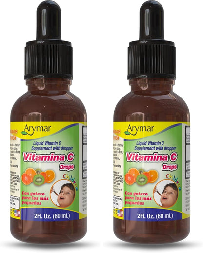 Arymar Vitamin C Drops – 60 ml Immune Support & Antioxidant Liquid, Vegan, Orange Flavour