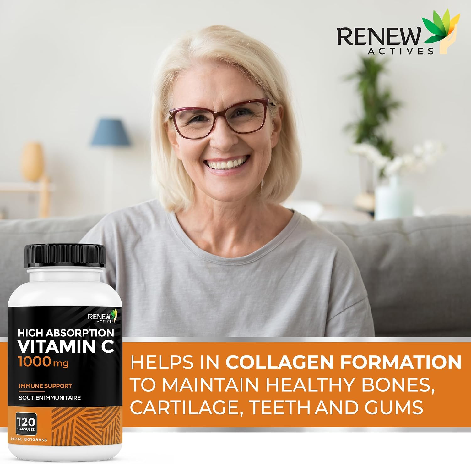 RENEW ACTIVES Maximum Strength Vitamin C 1000mg per Capsule – Antioxidant & Immune Support – Non-GMO, Sugar-Free – 120 Capsules - görsel 2