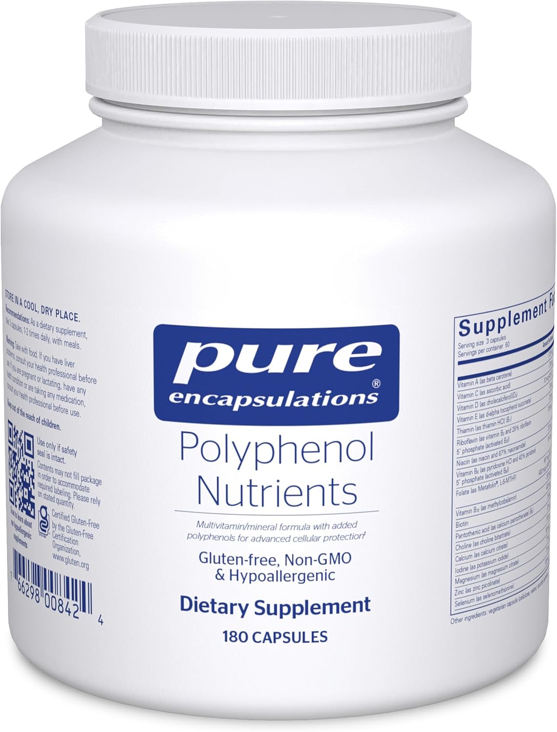 Pure Encapsulations Polyphenol Nutrients – Hypoallergenic Multivitamin & Mineral Formula with Lutein, Zeaxanthin, and Polyphenol Blend, 180 Capsules - görsel 1