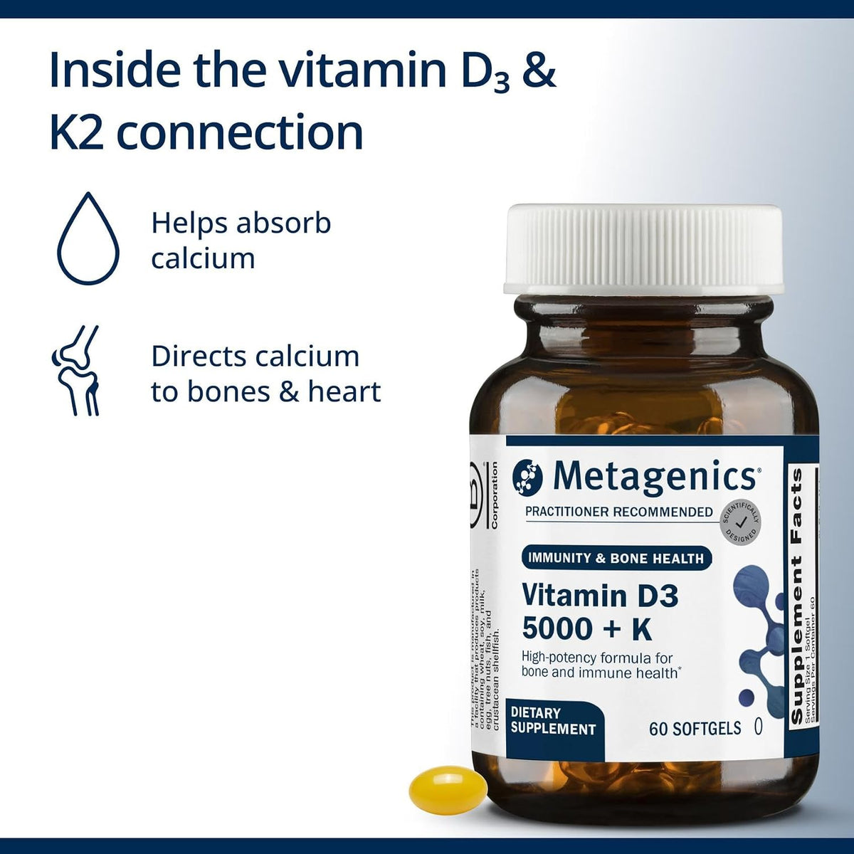 Metagenics Vitamin D3 and K2 5,000 IU with MK-7 – For Immune, Bone and Heart Health – Non-GMO, Gluten-Free – 60 Softgels - görsel 4