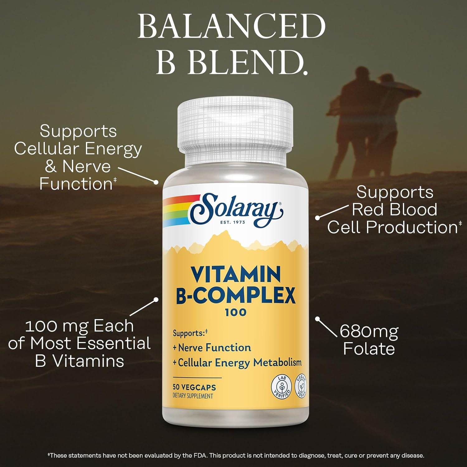 SOLARAY Vitamin B Complex 100mg | All 8 Essential B Vitamins for Energy & Nerve Support | Vegan, 50 Servings - görsel 3