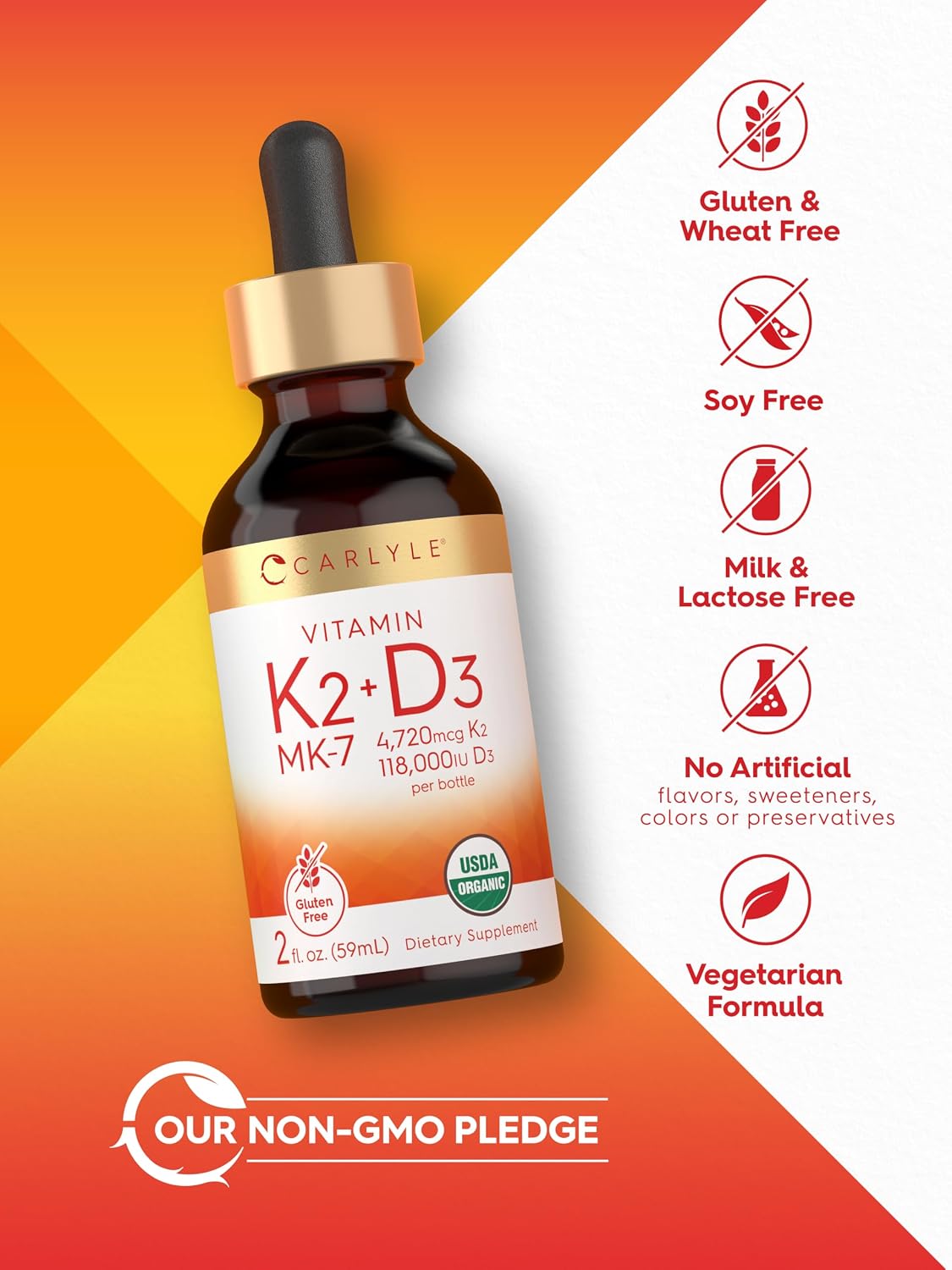 Carlyle Vitamin D3 K2 Drops - MK-7 Supplement - 60 ml - Vegetarian, Non-GM, Gluten & Soya Free - görsel 5