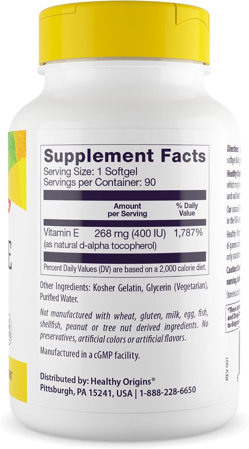 Healthy Origins Vitamin E 400 IU (268 mg) Natural Mixed Tocopherols Liquid Softgels - görsel 2