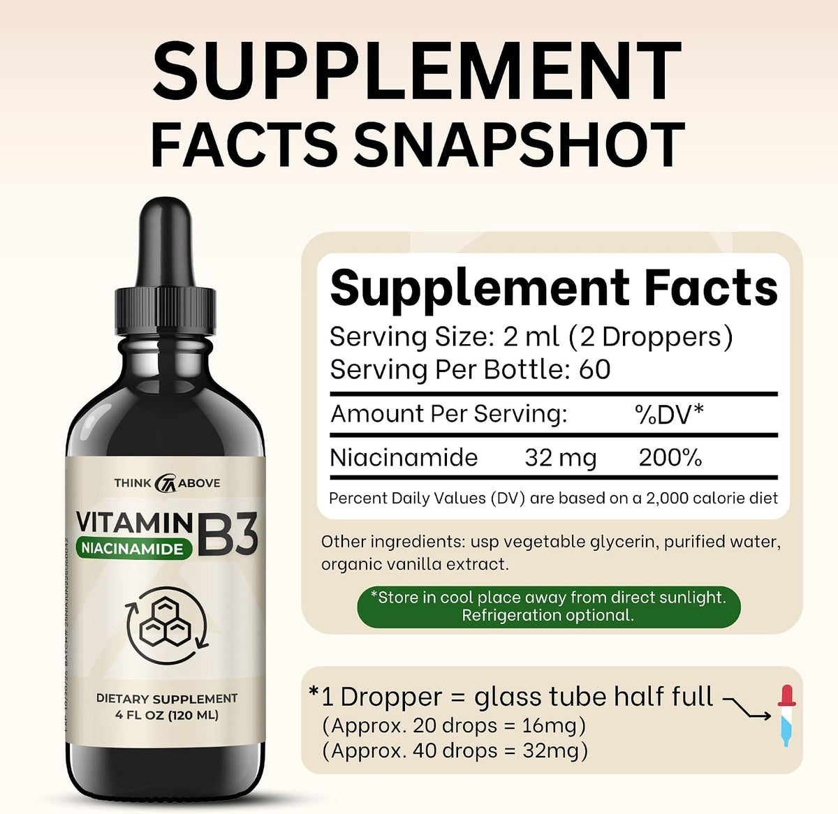 Liquid Vitamin B3 (as Niacinamide) Food Supplement – Non-Flush Form of Niacin – Fast Absorption – Convenient Niacin Drops for Women and Men – 120 ml - görsel 5
