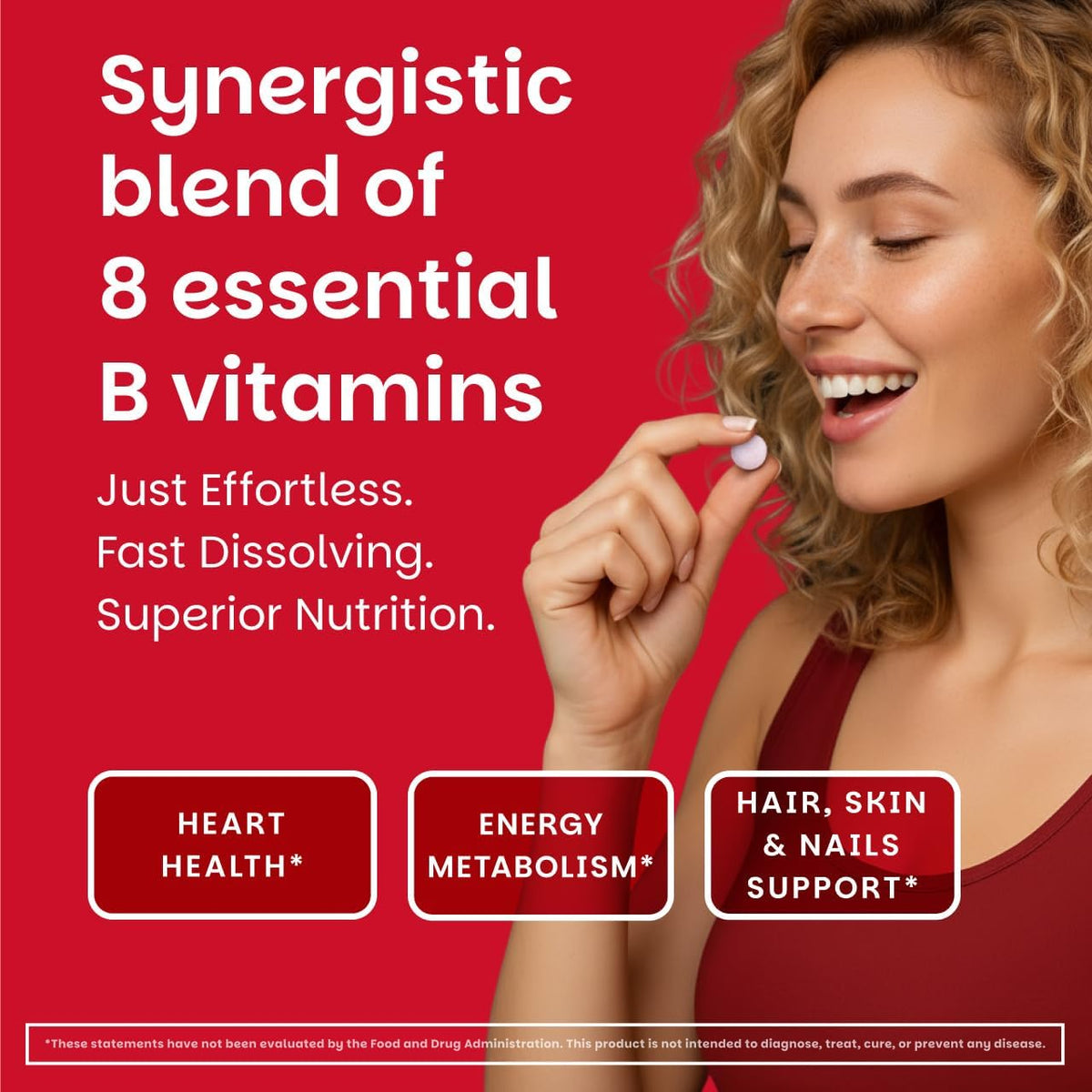 EZ Melts Dissolvable B-Complex - Vitamin B Complex with Methylated B12 & Folate - Strawberry Swirl - 60 Tablets - görsel 2