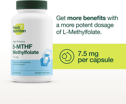 Fresh Nutrition L-Methylfolate 7.5 mg – 5-MTHF Methyl Folate – 90 Capsules