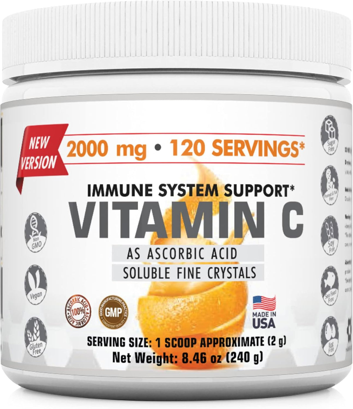 Immune & Genetics Protocols LLC Vitamin C High Potency Powder 2000 mg – Vegan, Non-GMO, 120 Servings - görsel 1