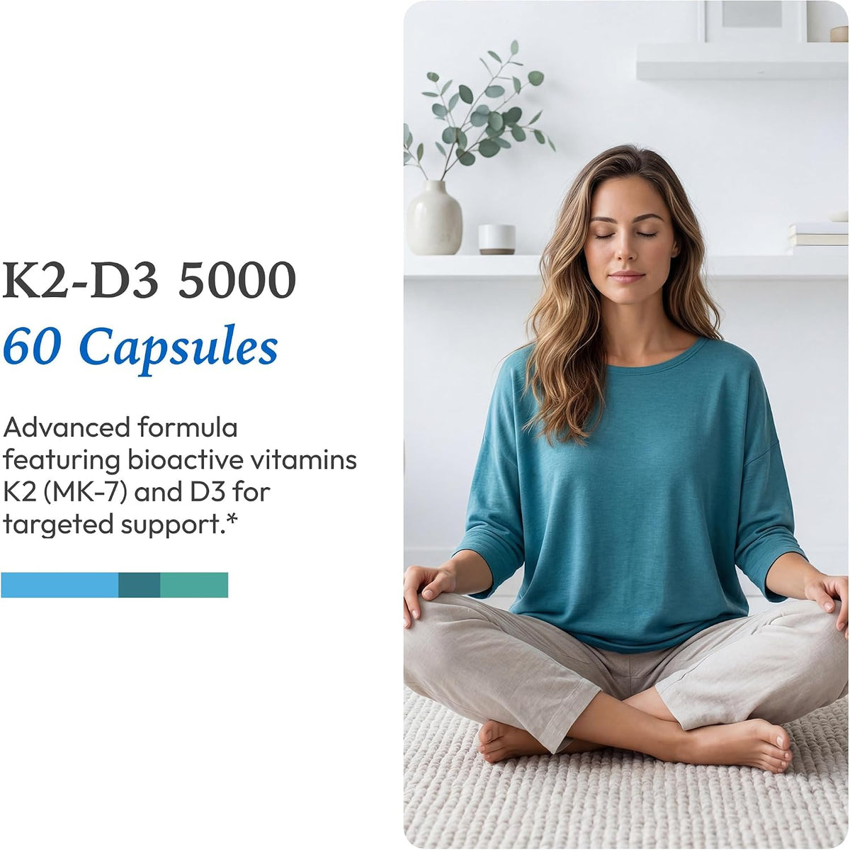 XYMOGEN K2-D3 5000 - Vitamin D3 K2 Food Supplement for Immune & Bone Support - Non-GMO, Gluten-Free, Vegetarian - 60 Capsules - görsel 5