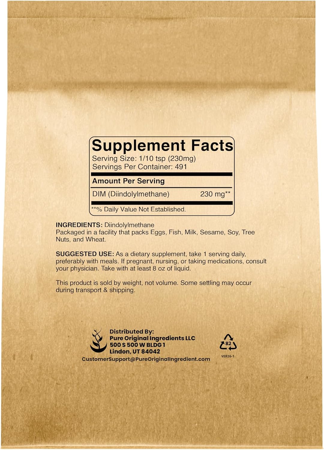 PURE ORIGINAL INGREDIENTS DIM, 113 g, Diindolylmethane Powder, Food Supplement, No Additives, Always Pure - görsel 2